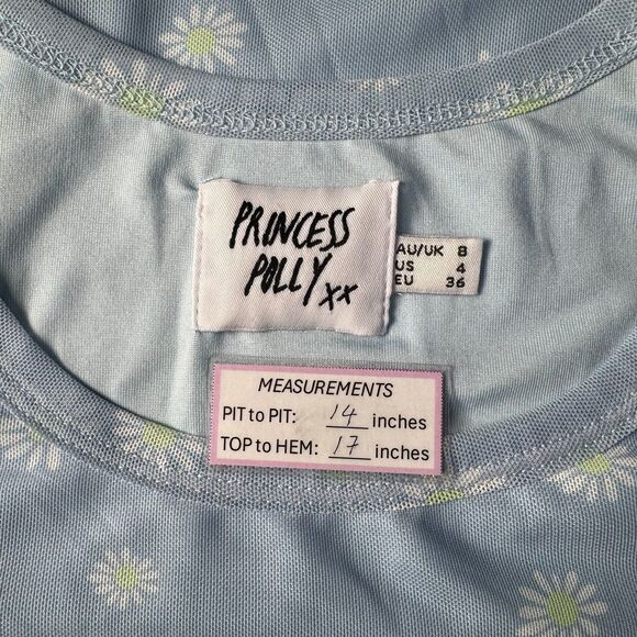 Princess Polly XX Women Sz 4 Floral Mesh Crop Top Round Neck Side Ruched - Picture 5 of 7